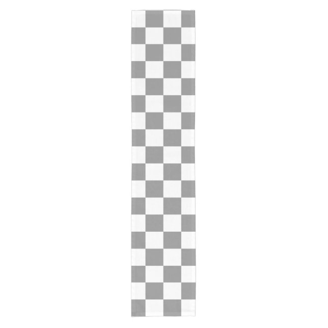 Ash Grey White Chequered Check Pattern Short Table Runner (Front)