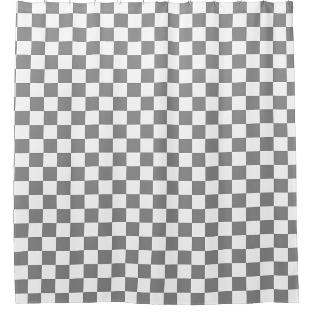 Ash Grey White Chequered Check Pattern Shower Curtain (Front)