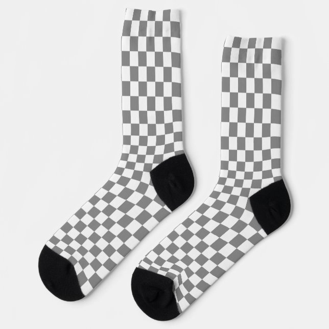 Ash Grey White Chequered Check Pattern Socks (Left)