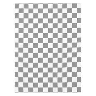 Ash Grey White Chequered Check Pattern Tablecloth