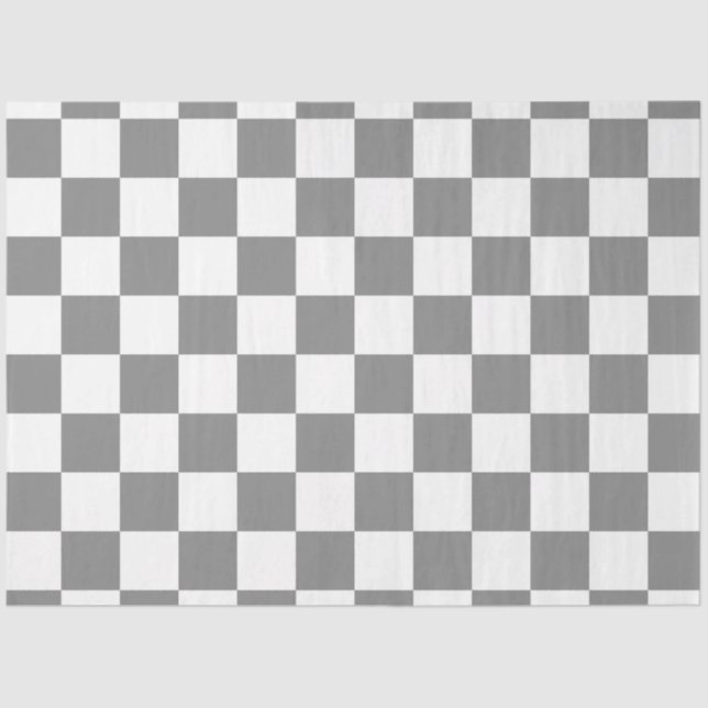 Ash Grey White Chequered Check Pattern Tissue Paper (Front)
