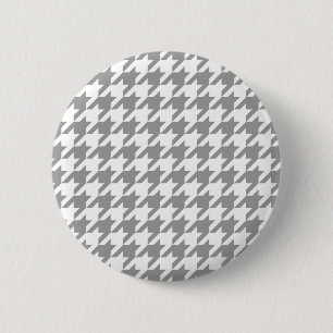 Ash Grey white Houndstooth Check 6 Cm Round Badge