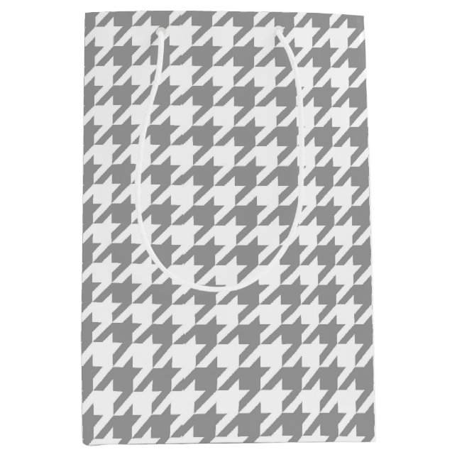 Ash Grey white Houndstooth Check Medium Gift Bag (Front)