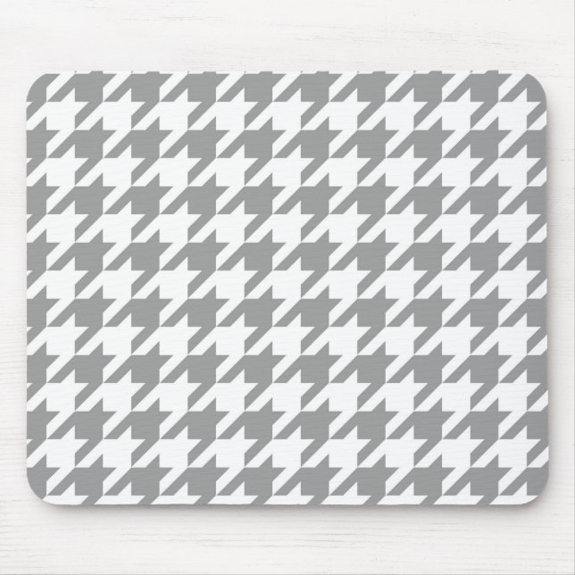 Ash Grey white Houndstooth Check Mouse Pad (Front)