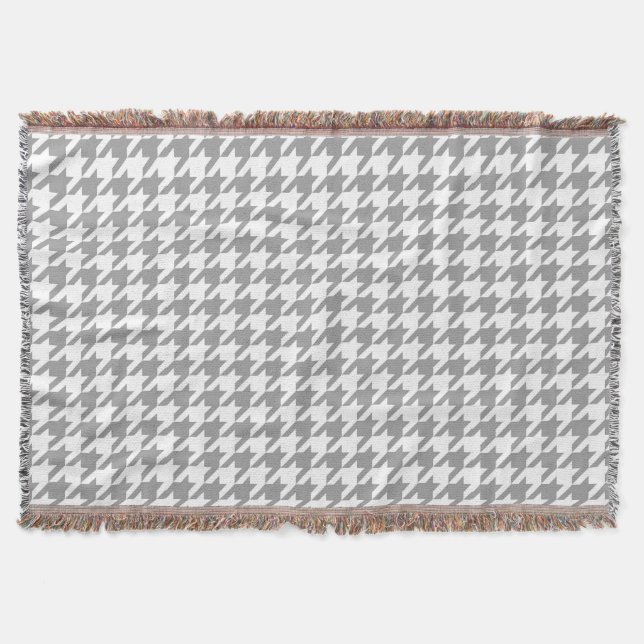 Ash Grey white Houndstooth Check Throw Blanket (Front)