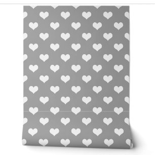 Ash Grey White Love Heart Pattern Design Wallpaper