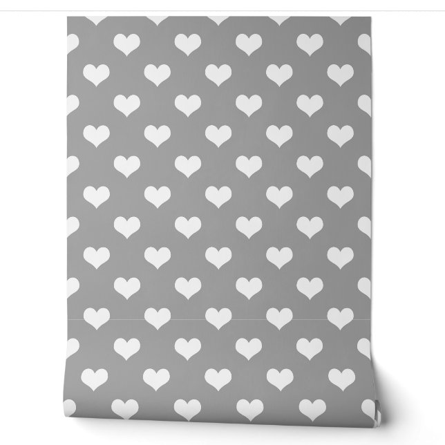 Ash Grey White Love Heart Pattern Design  Wallpaper (Unrolling)