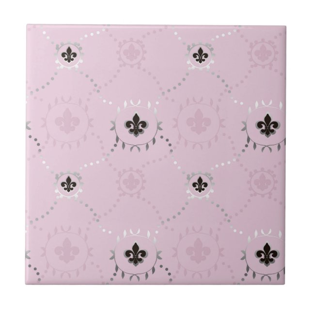 Ash rose Fleur de Lis, French Lili silver pattern Ceramic Tile (Front)