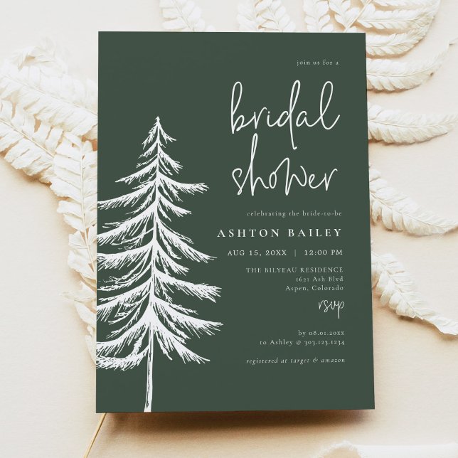 ASH Rustic Forest Green Pine Tree Bridal Shower Invitation (Creator Uploaded)