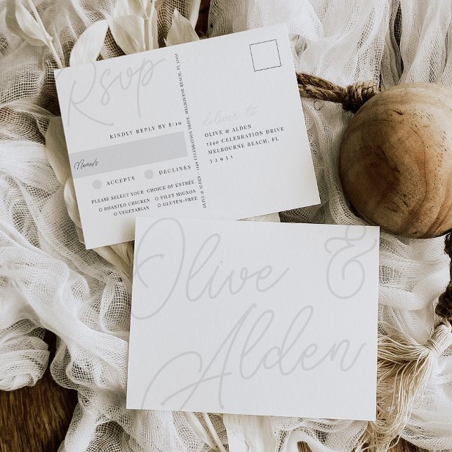 Ash | Script Watermark Meal Choice RSVP Postcard (Creator Uploaded)