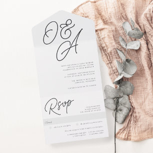 Ash Script Watermark Monogram Wedding All In One Invitation