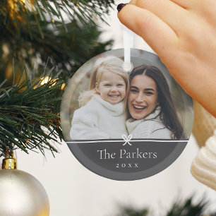Ash Simple Minimal Bow Photo Glass Tree Decoration