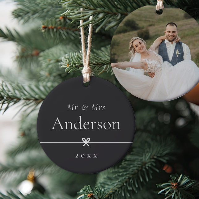 Ash | Simple Minimal Bow Wedding Photo Ceramic Ornament (Creator Uploaded)