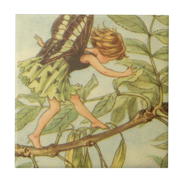 Ash Tree Fairy Walking on Branch Ceramic Tile (Front)