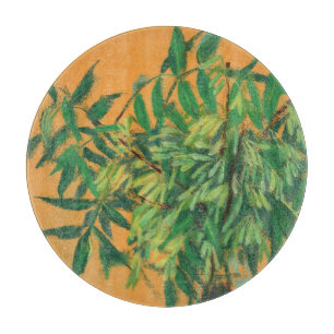 Ash-tree, green yellow summer greenery floral art cutting board