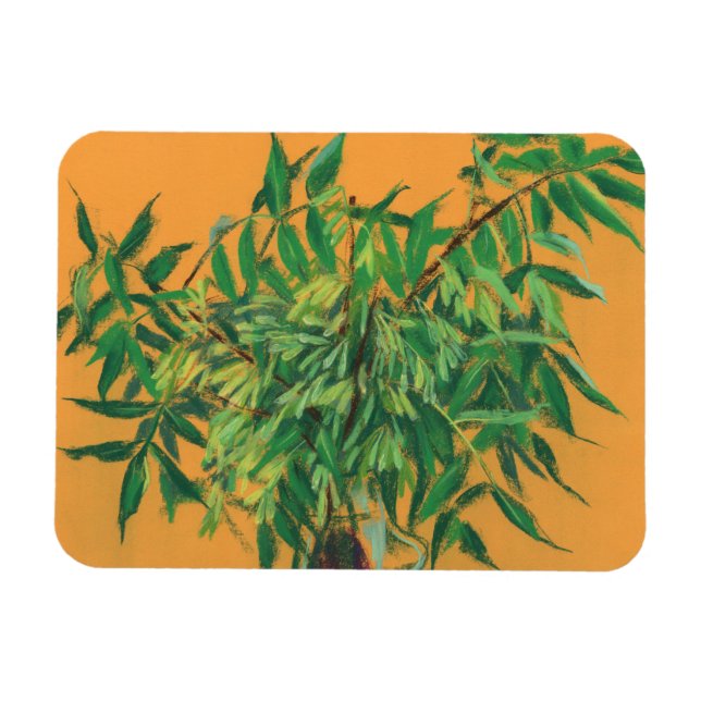 Ash-tree, green yellow summer greenery floral art magnet (Horizontal)