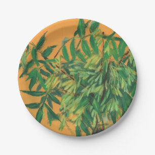 Ash-tree, green yellow summer greenery floral art paper plate