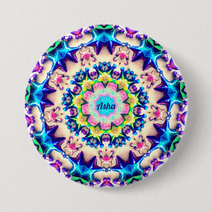 ASHA ~ Birthday Star Pattern Personalised ~ 7.5 Cm Round Badge