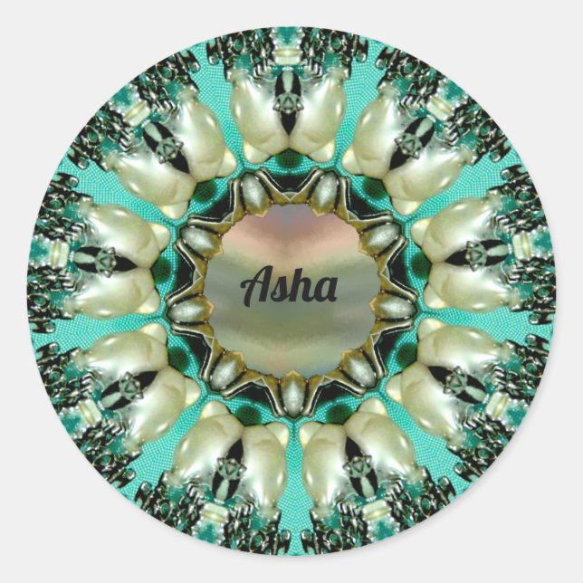 ASHA ~ Bright Abstract Pattern ~ Personalised Classic Round Sticker (Front)