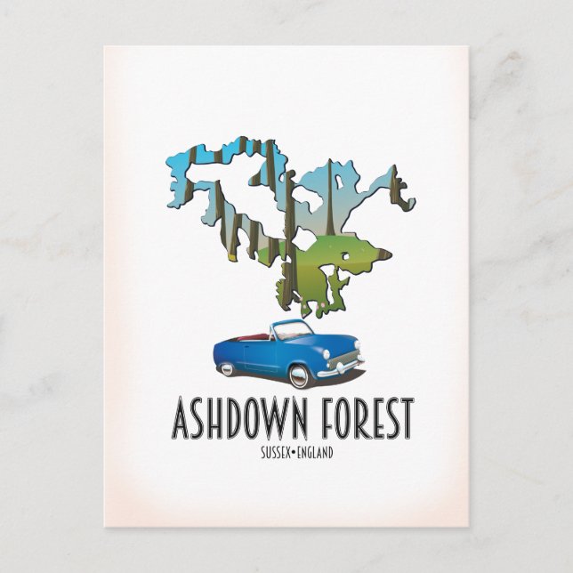 ashdown forest sussex map travel poster map postcard (Front)