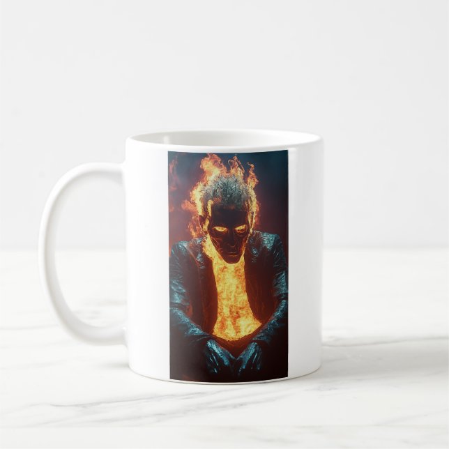 Ashen Amidst Flames - Dramatic and Fiery Art Coffee Mug (Left)