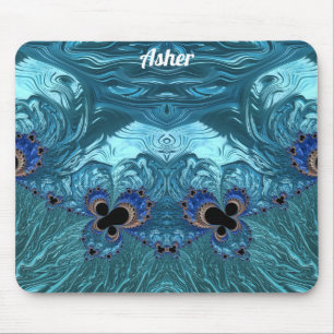 ASHER ~ Blue Aqua and Black Design Mouse Pad