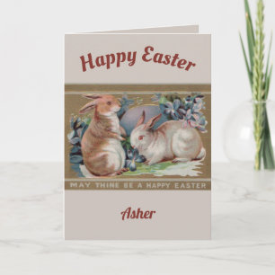 ASHER ~ EASTER VINTAGE ART ~ 2 Sweet Bunnies ~  Holiday Card
