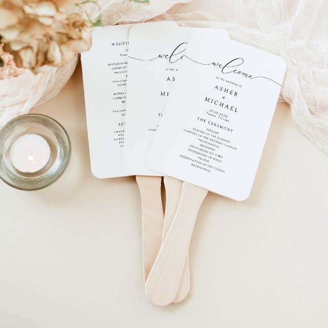 ASHER Elegant Calligraphy Script Wedding Program Hand Fan (Creator Uploaded)