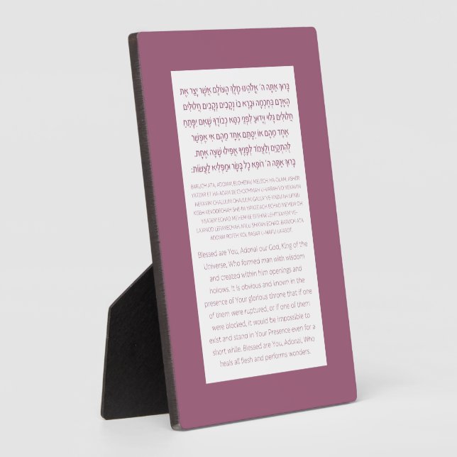 Asher Yatzar Hebrew Blessing Dusty Pink  Plaque (Side)