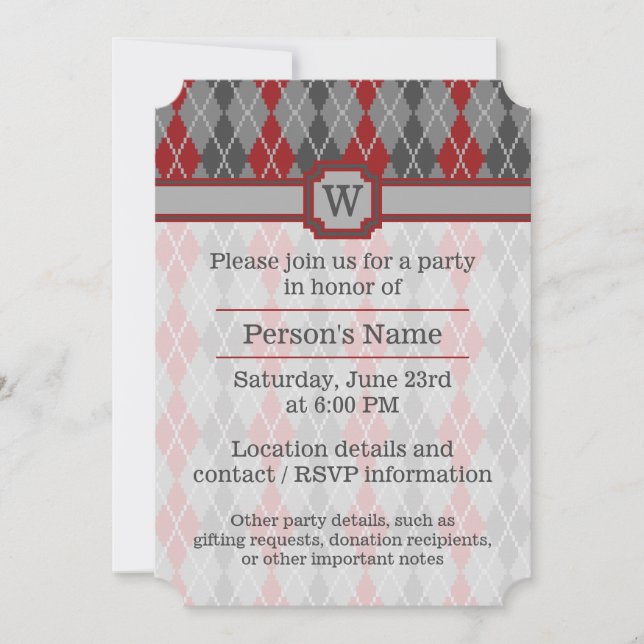 Ashes and Embers Argyle Party Invitation (Front)