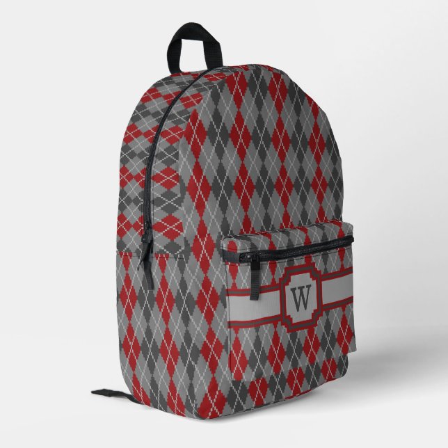 Ashes and Embers Argyle Printed Backpack (Back Corner Left)
