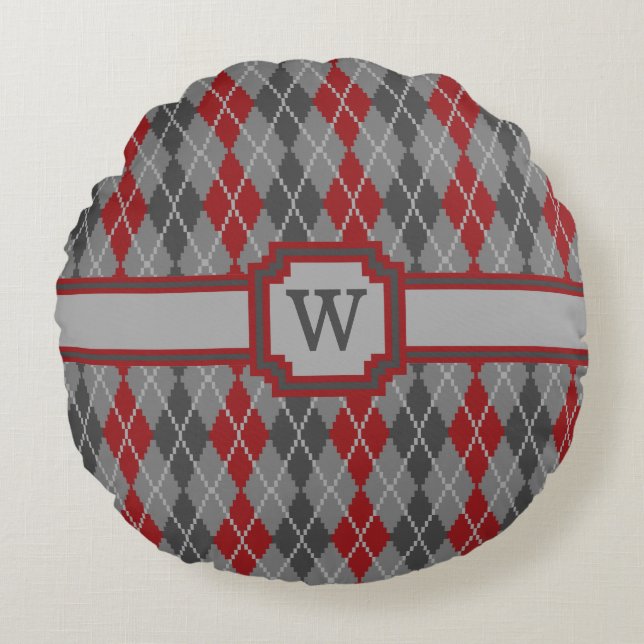 Ashes and Embers Argyle Round Pillow (Front)