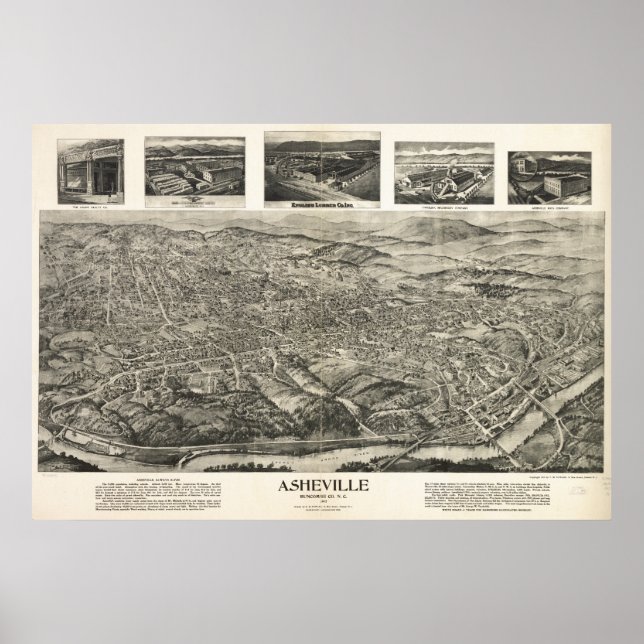 Asheville N. Carolina 1912 Antique Panoramic Map Poster (Front)