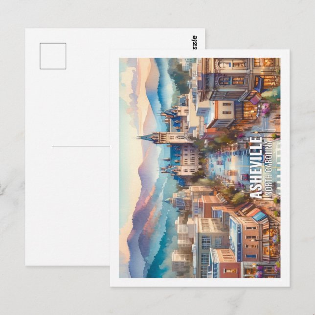 Asheville North Carolina Famous Place watercolor Postcard (Front/Back)