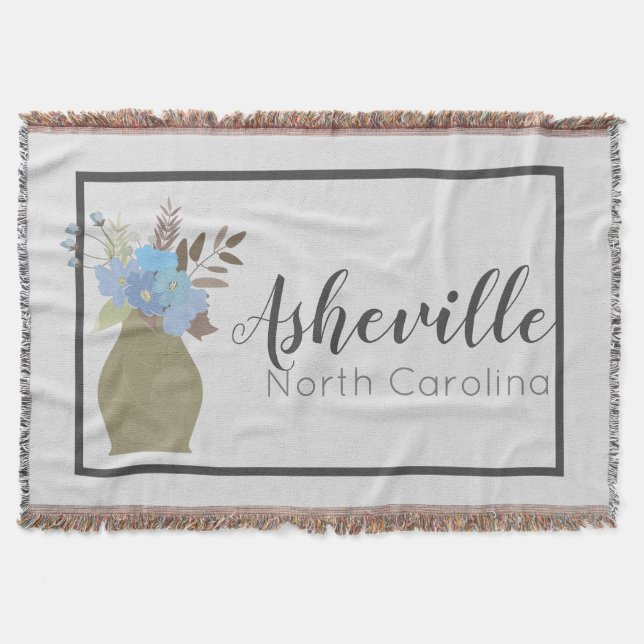 Asheville, North Carolina Paired Font Modern Throw Blanket (Front)