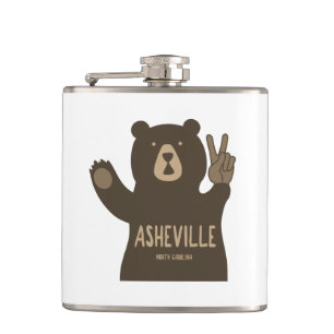 Asheville North Carolina Peace Bear Hip Flask