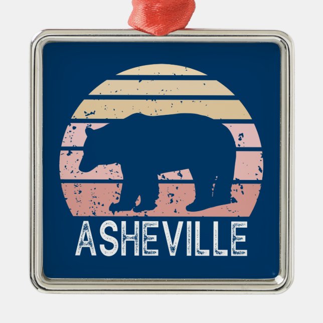 Asheville North Carolina Retro Bear Metal Ornament (Front)