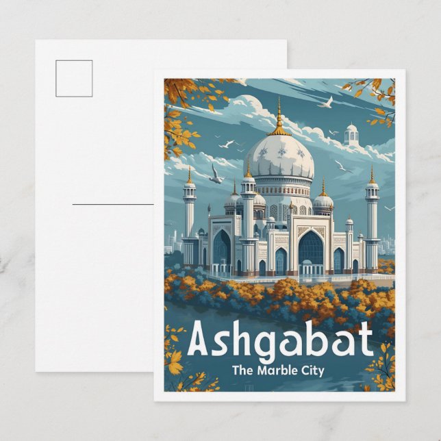 Ashgabat Turkmenistan Vintage Travel Illustration Postcard (Front/Back)