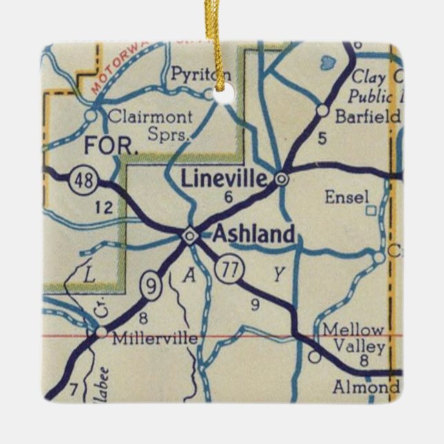 Ashland AL Vintage Map Ceramic Ornament (Front)