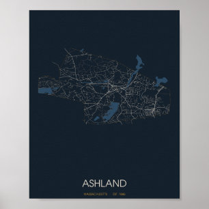Ashland Massachusetts Street Map Poster (Night)