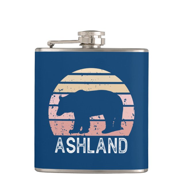 Ashland Oregon Retro Bear Hip Flask (Front)