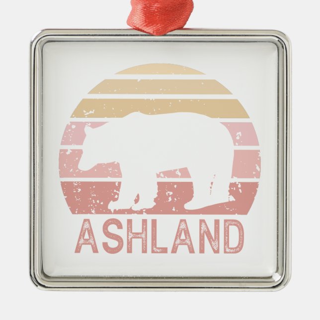 Ashland Oregon Retro Bear Metal Ornament (Front)