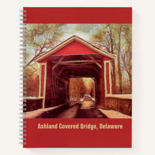 Ashland Red Covered Bridge in Delaware on Red Note Notebook
