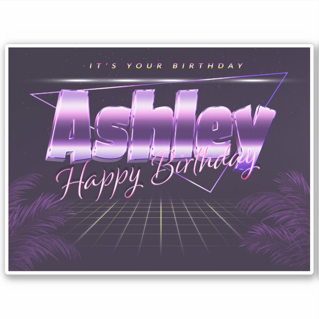 Ashley Name First name lila retro Sticker Birthday (Front)