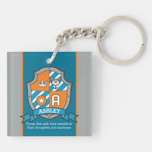 Ashley name meaning boys crest bear custom key ring (Back)