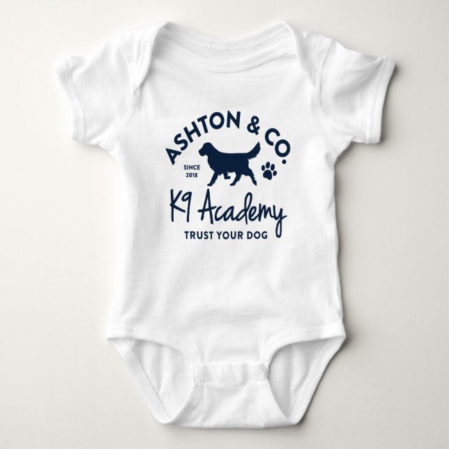Ashton & Co. K9 Academy Logo Baby Bodysuit (Front)