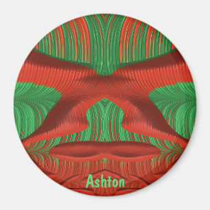 ASHTON ~ Shades of Green, Red Christmas Fractal ~  Magnet