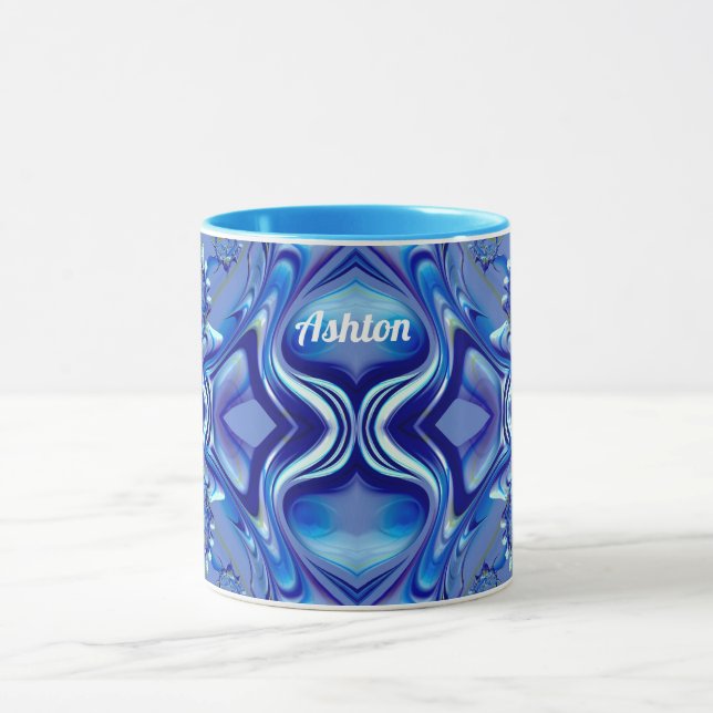 ASHTON ~ Zany 3D Fractal ~ Shades of Blue Mug (Center)