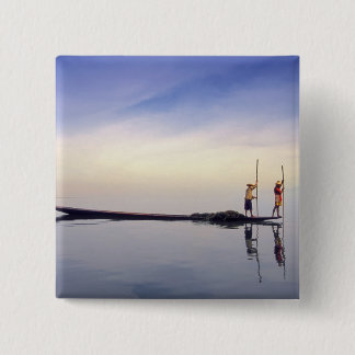 Asia, Burma, (Myanmar) Fishing boat reflected on 15 Cm Square Badge