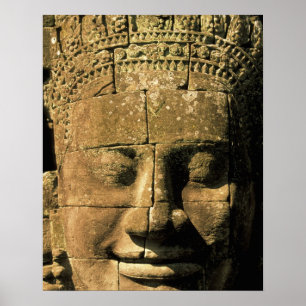 Asia, Cambodia, Siem Reap. Angkor Thom, heads of 2 Poster